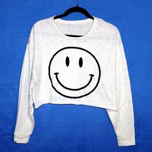 Le lis Collection Grey Smiley Face Cropped Sweatshirt S